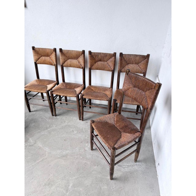 Straw and Oak Chairs from Beauche Perriand, 1950s, Set of 6 For Sale - Image 6 of 18