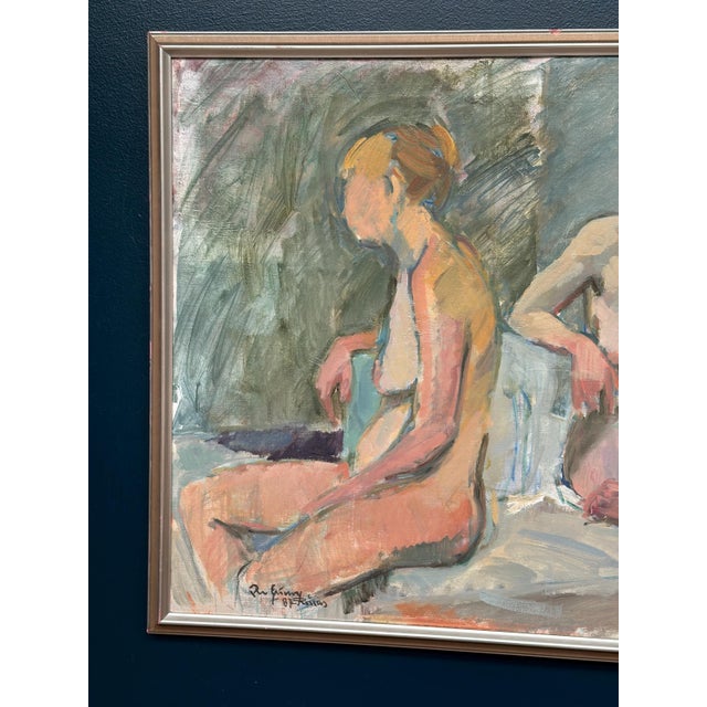 Original 20th Century European Oil on Canvas – “Two Models” – Indistinctly Signed and Dated 1971 – Framed 64 × 78 cm...