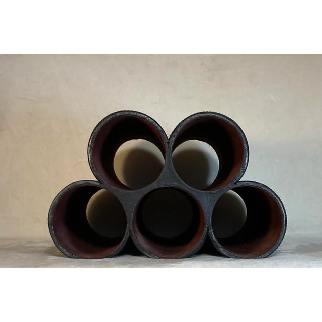 Modern Late 20th Century Leather 5-Slot Bottle Pyramid Countertop Wine Rack For Sale - Image 3 of 13