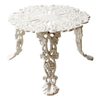Antique White Cast Iron Garden Side Table For Sale