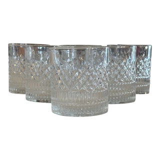 1970s Pressed Glass Lowball or Rocks Barware Glasses - Set of 6 For Sale