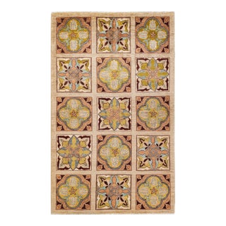 Eclectic Hand Knotted Area Rug, Yellow - 5' 1" x 8' 4" For Sale