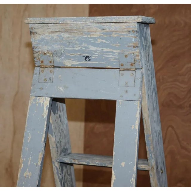 Vintage Aqua Blue Paint Pitch Pine Decorators Ladder, 1920s For Sale - Image 13 of 18