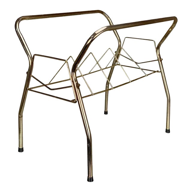 Mid-Century Atomic Gold Aluminum Vinyl Record Holder Stand Caddy For Sale