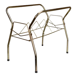 Mid-Century Atomic Gold Aluminum Vinyl Record Holder Stand Caddy