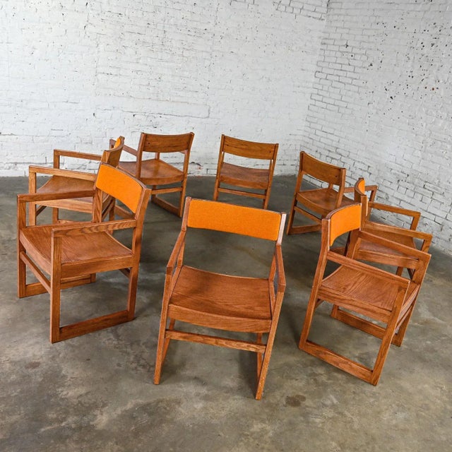 1970’s Modern Jasper Chair Co Oak Dining Chairs Golden Orange Tweed