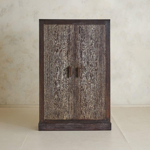 Art Deco French Brown Cerused Oak Cabinet, 1940s For Sale - Image 3 of 11