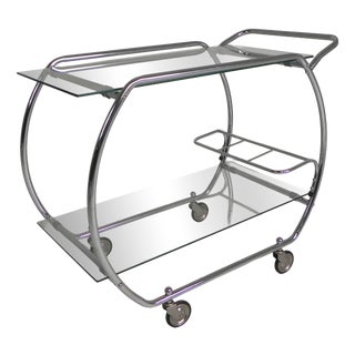 Art Deco Chrome Serving Cart, 1950s For Sale