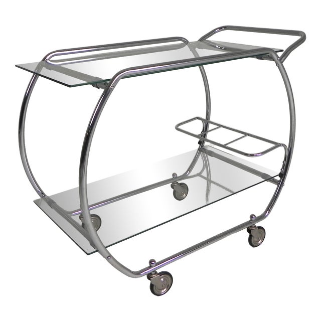 Art Deco Chrome Serving Cart, 1950s For Sale