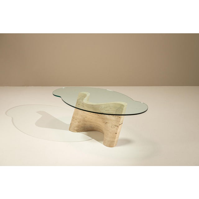 Brutalist Vintage Sculptural Travertine Coffee Table with Glass Top, Italy, 1970s For Sale - Image 3 of 14