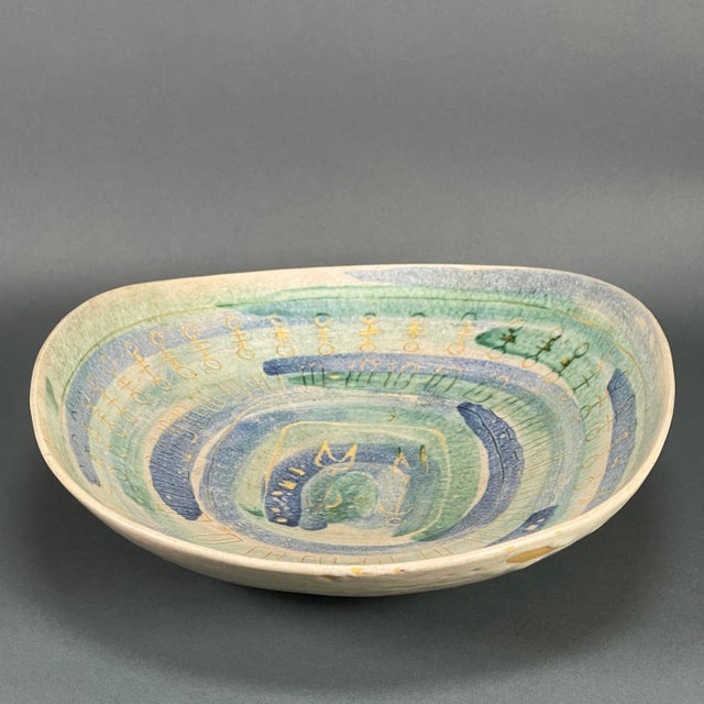 Green Vintage 50s Mid-Century Modern Crumrine Art Pottery Huge Ceramic Bowl For Sale - Image 8 of 13