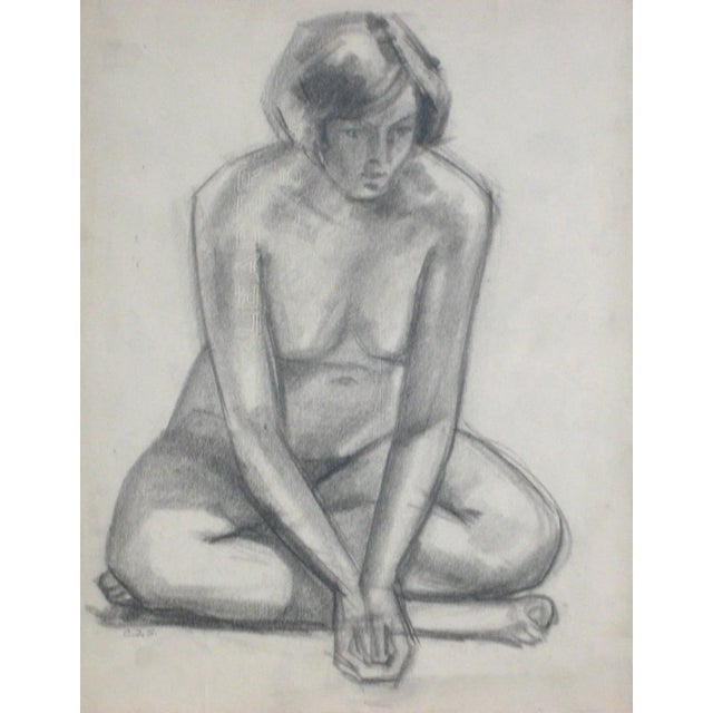 Figurative Clyde Follett Seavey Seated Nude Graphite Drawing, Circa Late 1920s For Sale - Image 3 of 3