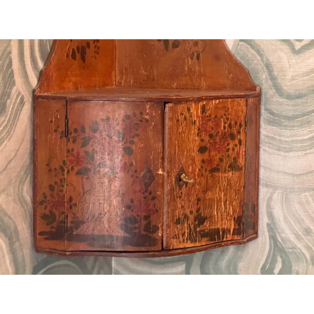 19th Century English Painted Hanging Corner Cupboard With Floral Decoration For Sale - Image 4 of 10