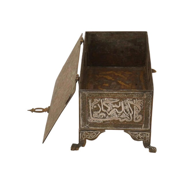 Antique Syrian Judaica Mamluk Style Silver Inlaid Covered Box For Sale In New York - Image 6 of 9