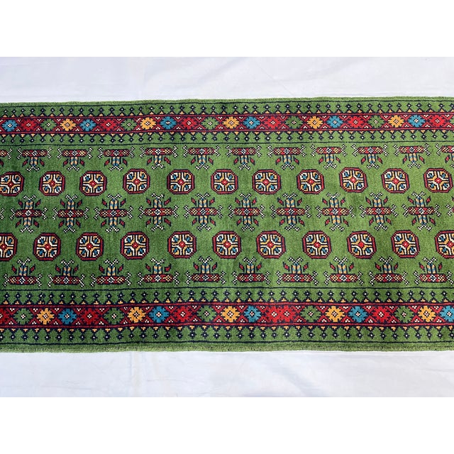 Art Deco Extra-Long Green Turkmen-Style Geometric Runner Rug, 2'9" X 15'8" For Sale - Image 3 of 15