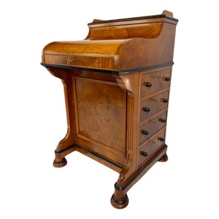 Victorian English Davenport Burl Wood Desk with Secret Compartment For Sale