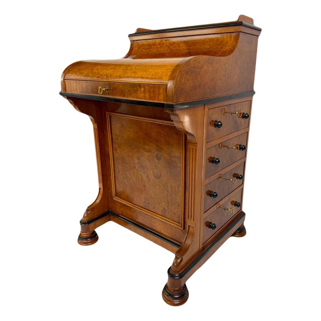 Victorian English Davenport Burl Wood Desk with Secret Compartment For Sale