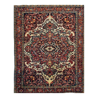 19th Century Persian Farahan Sarouk Rug, Hand-Knotted Wool, Floral Medallion Pattern, Ivory & Red, 4x5 For Sale