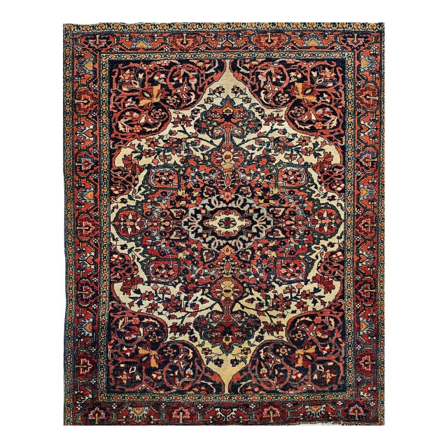 19th Century Persian Farahan Sarouk Rug, Hand-Knotted Wool, Floral Medallion Pattern, Ivory & Red, 4x5 For Sale