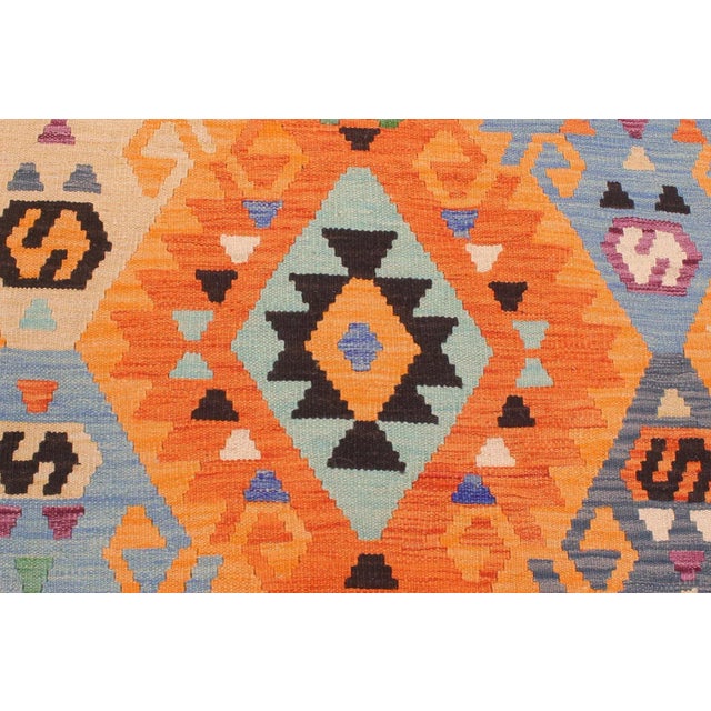 Textile 1990s Tribal Kilim Rust Blue Wool Rug - 8'5" X 10'1" For Sale - Image 7 of 7