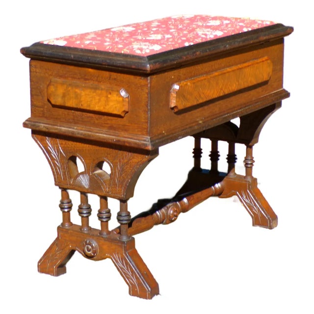 Antique Victorian Slipper Bench Solid Walnut Sewing Stool For Sale