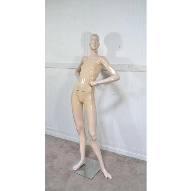 Vintage Female Woman Fiberglass Full Mannequin Dress Form Display on Stand. Circa Mid 20th Century. Measurements: 70" H x...