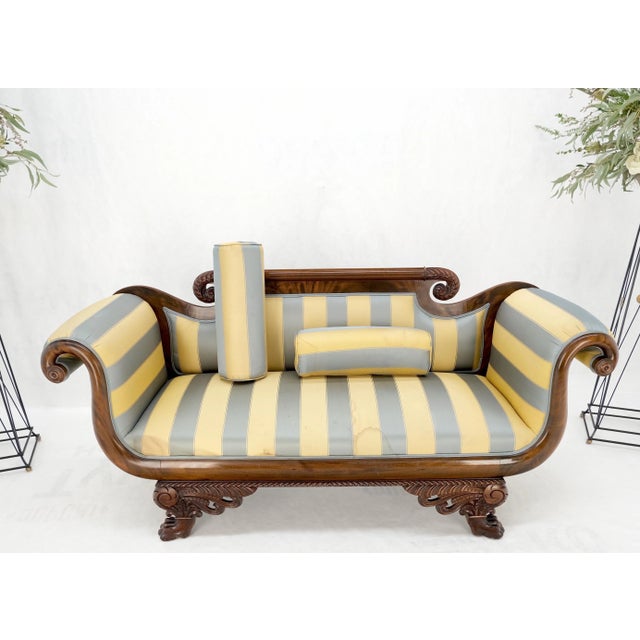 Wood Empire Sofa Sette Loveseat Couch Fine Carved Details Lions Feet For Sale - Image 7 of 12