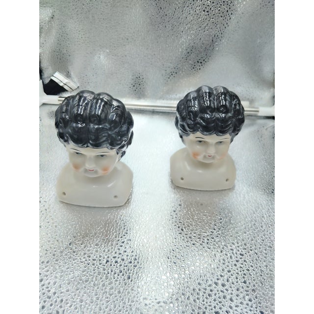 Vintage Japan Handprinted Bisque Porcelain Doll. Art Deco Style Doll Parts: two heads, four arms four legs, black hair....