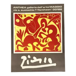1970s Pablo Picasso “Bullfight in Red & Yellow” Anthea Gallery Promo Poster