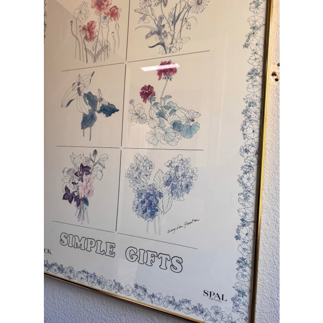 Illustration Vintage 1980s Mary Lou Goertzen "Simple Gifts" Framed Botanical Poster For Sale - Image 3 of 4