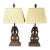 Pair of French Provincial Style Carved Wood Table Lamps With Bronze Finials For Sale