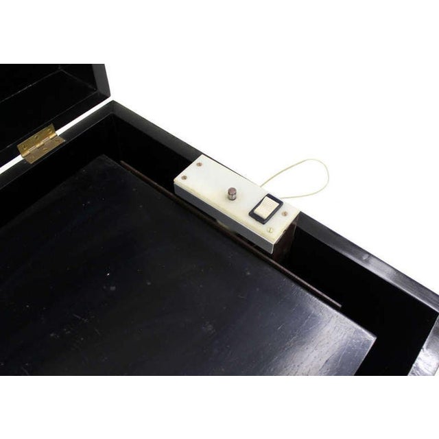 Wood Oriental Hand Painted Black Lacquer Bar Trunk Chest Electric Lift Shelf Inside For Sale - Image 7 of 9