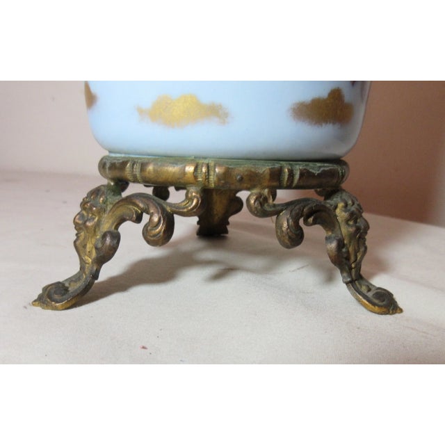 Share Antique Handmade Painted Porcelain Figural Gilt Bronze Chinese Cylindrical Vase For Sale - Image 9 of 12