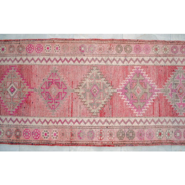 1970s Pink Kurdish Herki Hand-Knotted Distressed Runner For Sale - Image 12 of 17