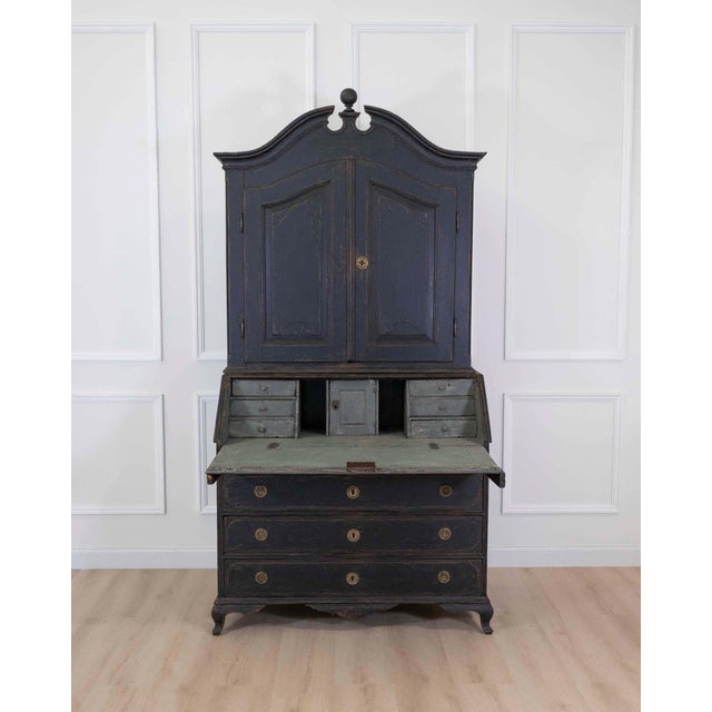 Mid-Century Modern Scandinavian 18th Century Black-Painted Carved Bureau For Sale - Image 3 of 10