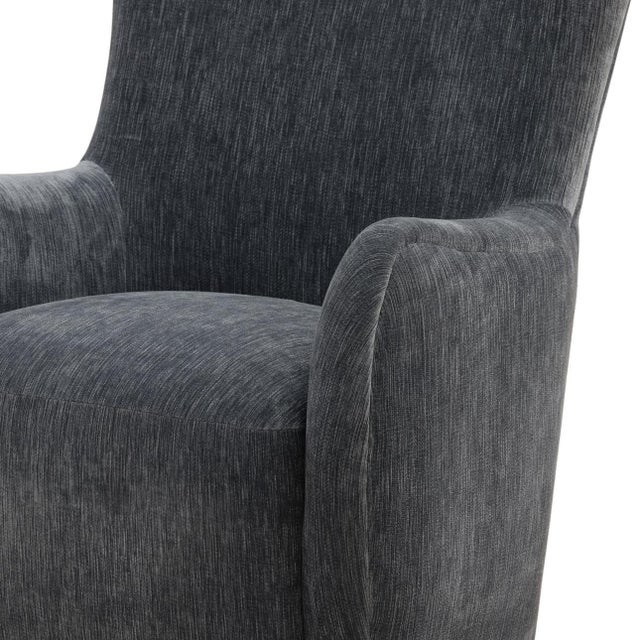 Slate Velvet Modern Transitional Sculpted Wingback Chair For Sale In Los Angeles - Image 6 of 6