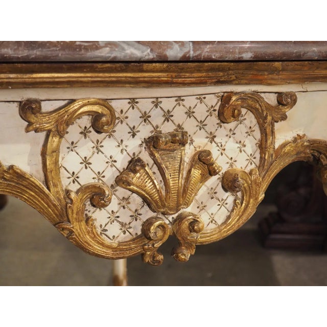 Antique White Early 18th Century Painted Italian Console Table With Rouge Royal Marble Top For Sale - Image 8 of 13