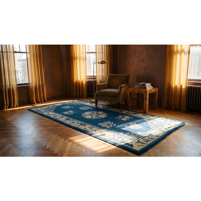 Exceptional Navy Blue Color With Great Florid Design Antique Chinese Peking Rug For Sale - Image 15 of 17