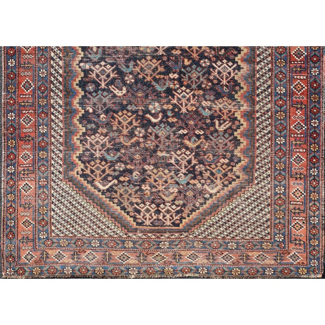 Blue Antique Persian Afshar Rug With Bold Geometric Medallion 3'9" X 4'10" For Sale - Image 8 of 11