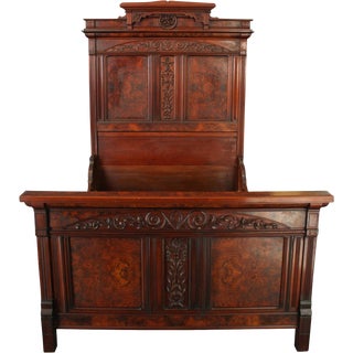 Eastlake Antique Bed 1890 Mahogany Carved Wood For Sale