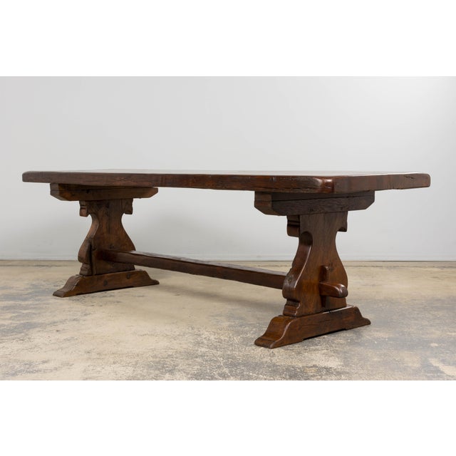 19th Century French Provincial Oak Farmhouse Trestle Dining Table For Sale - Image 15 of 18