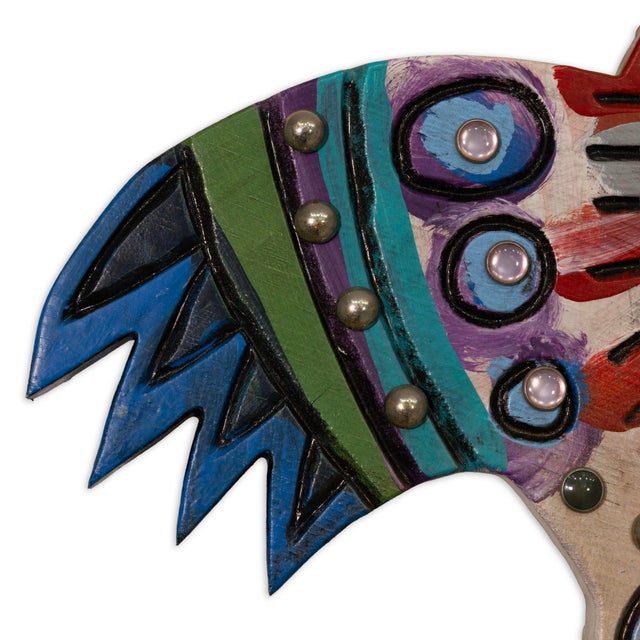 Folk Art Pat Custer Denison Mixed Media Hanging Folk Art Owl For Sale - Image 3 of 7