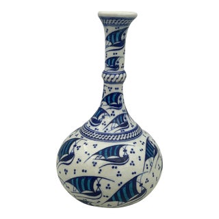 Vintage Blue and White Stone Decorative Vase For Sale