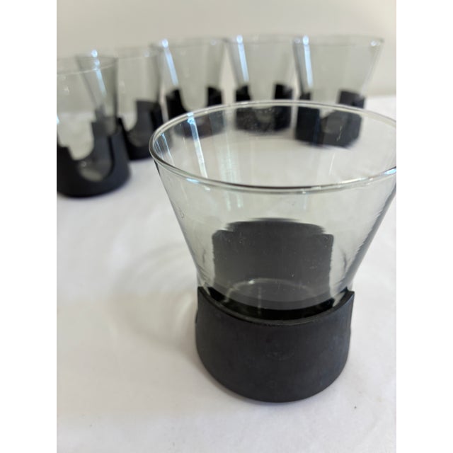 Black Mid 20th Century Mid-Century Corning Glass Smoke Glass Tumblers With Black Bases - Set of 6 For Sale - Image 8 of 11