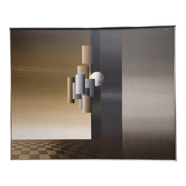 Andrés Segovia, Checkerboard Landscape, 20th Century, Acrylic on Canvas For Sale