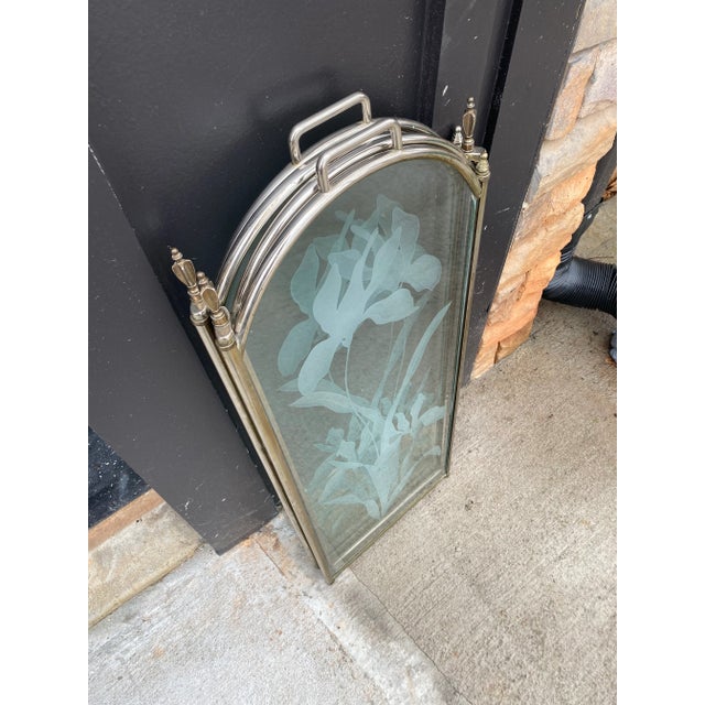 Metal 1980s Art Deco Boho Glass Fireplace Screen For Sale - Image 7 of 9