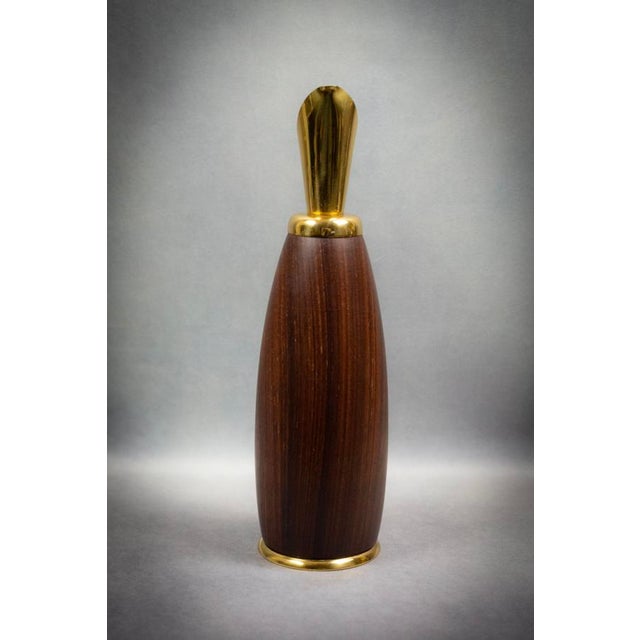 Aldo Tura Turned Wood and Gilt Brass Thermos Jug by Aldo Tura for Macabo, 1950s For Sale - Image 4 of 11