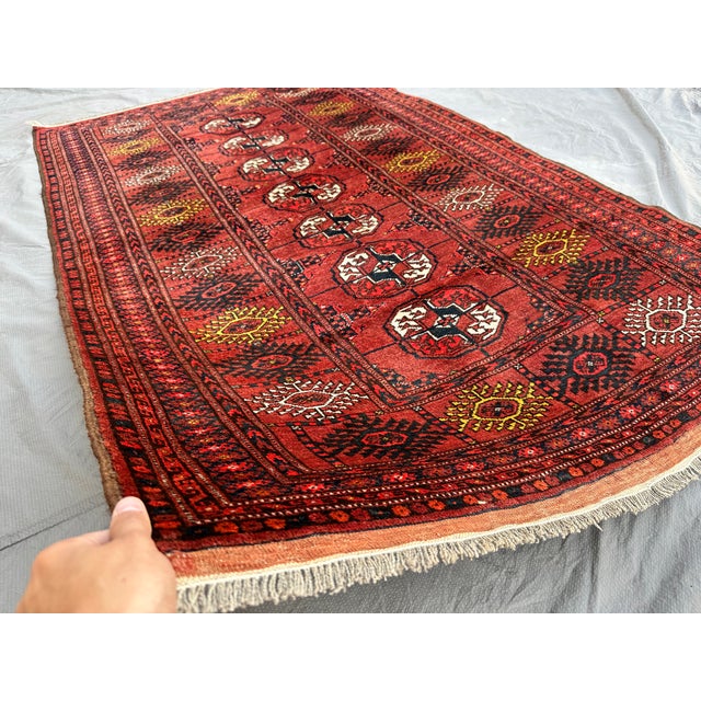 Tribal Antique Red Bukhara Hand-Knotted Wool Runner - 6'3" X 3'9" For Sale - Image 3 of 15