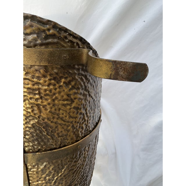 MCM Hammered & Strapped Metal Firewood Carrier For Sale - Image 4 of 5