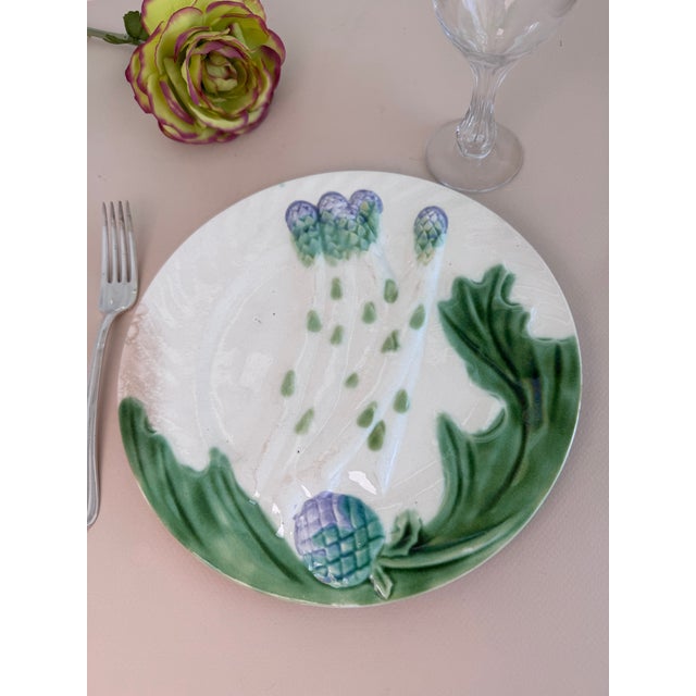 French Salins Barbotine Majolica Asparagus Plate For Sale In San Francisco - Image 6 of 6